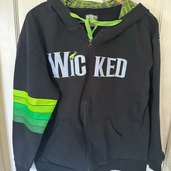 WICKED Musical Full Zip Embroidered Hoodie Size XL Green Black - Picture 2 of 10